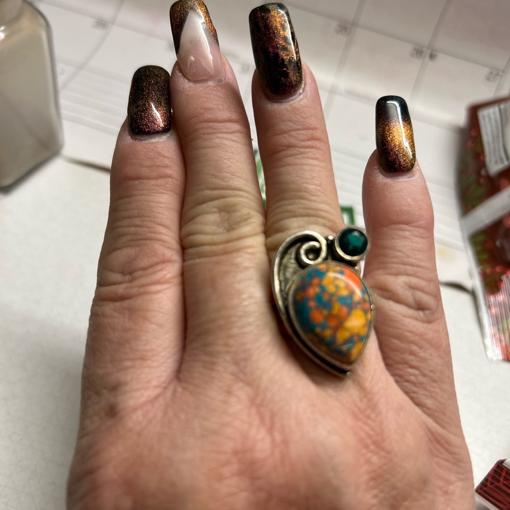 Artisan Sterling Silver Ring with Multicolor Stones Stunning piece - Picture 2 of 6